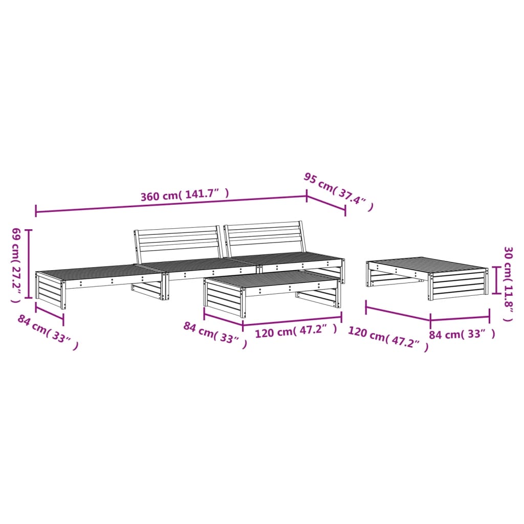 5-delige Loungeset massief