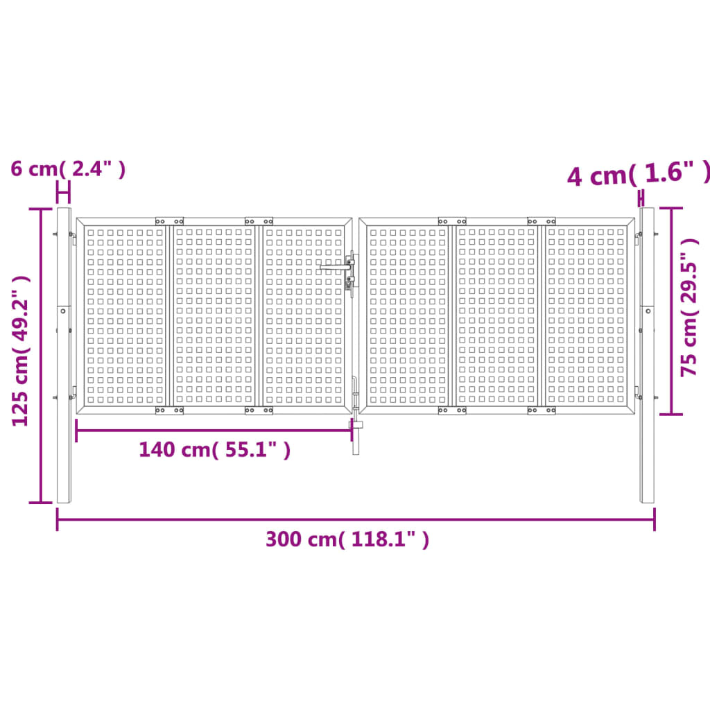 Poort 300x250 cm staal antracietkleurig