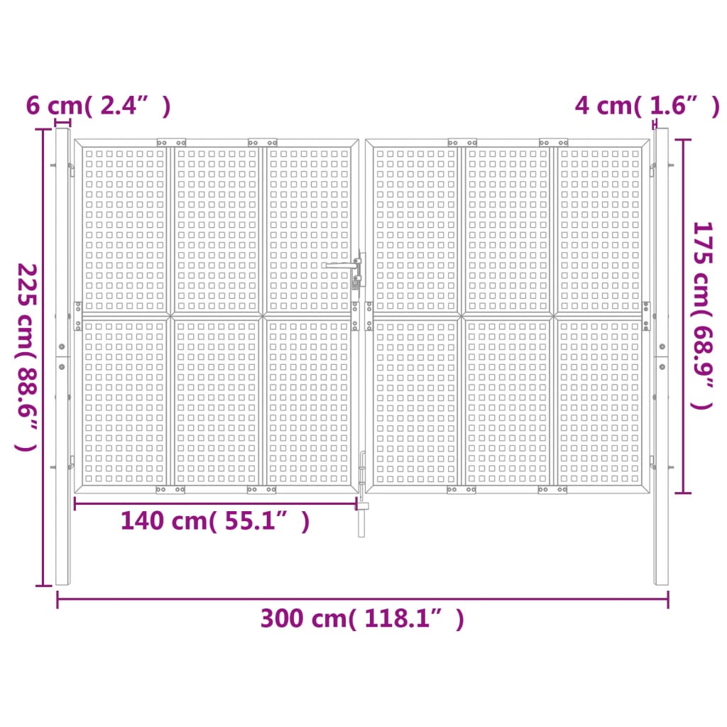 Poort 300x250 cm staal antracietkleurig