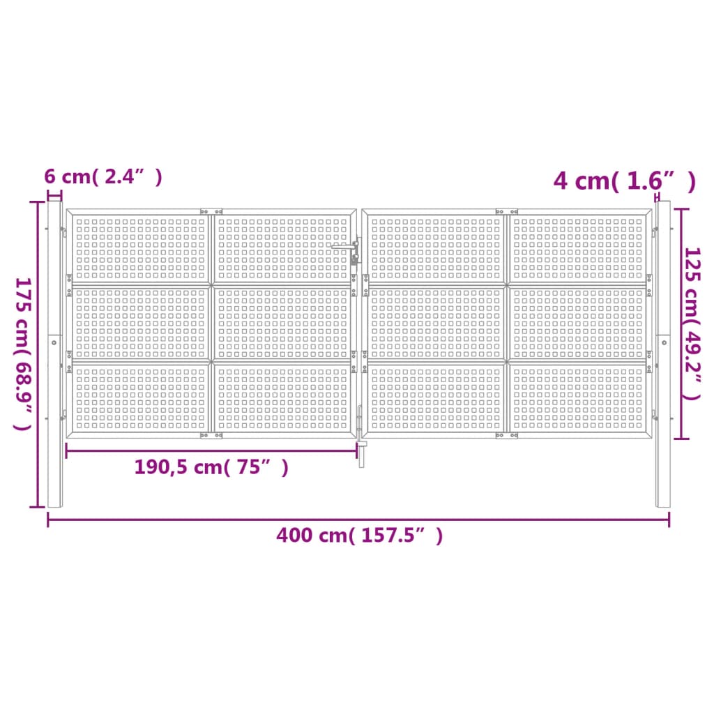 Portail 300x250 cm acier, anthracite