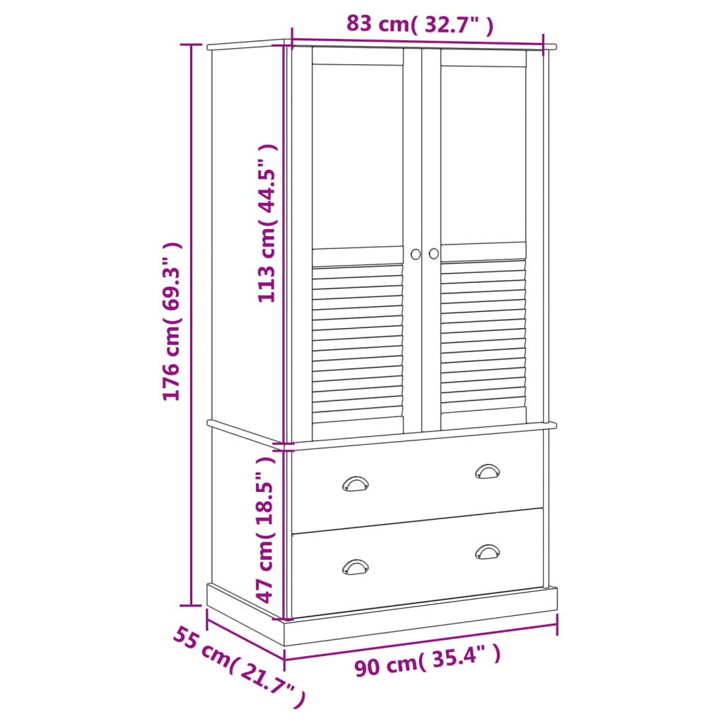 Armoire VIGO 90x55x176 cm en bois de pin massif