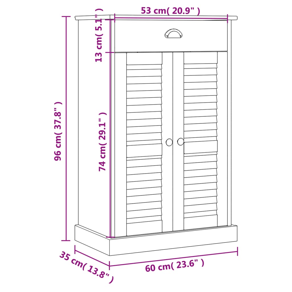 Schoenenkast VIGO 60x35x96 cm massief grenenhout