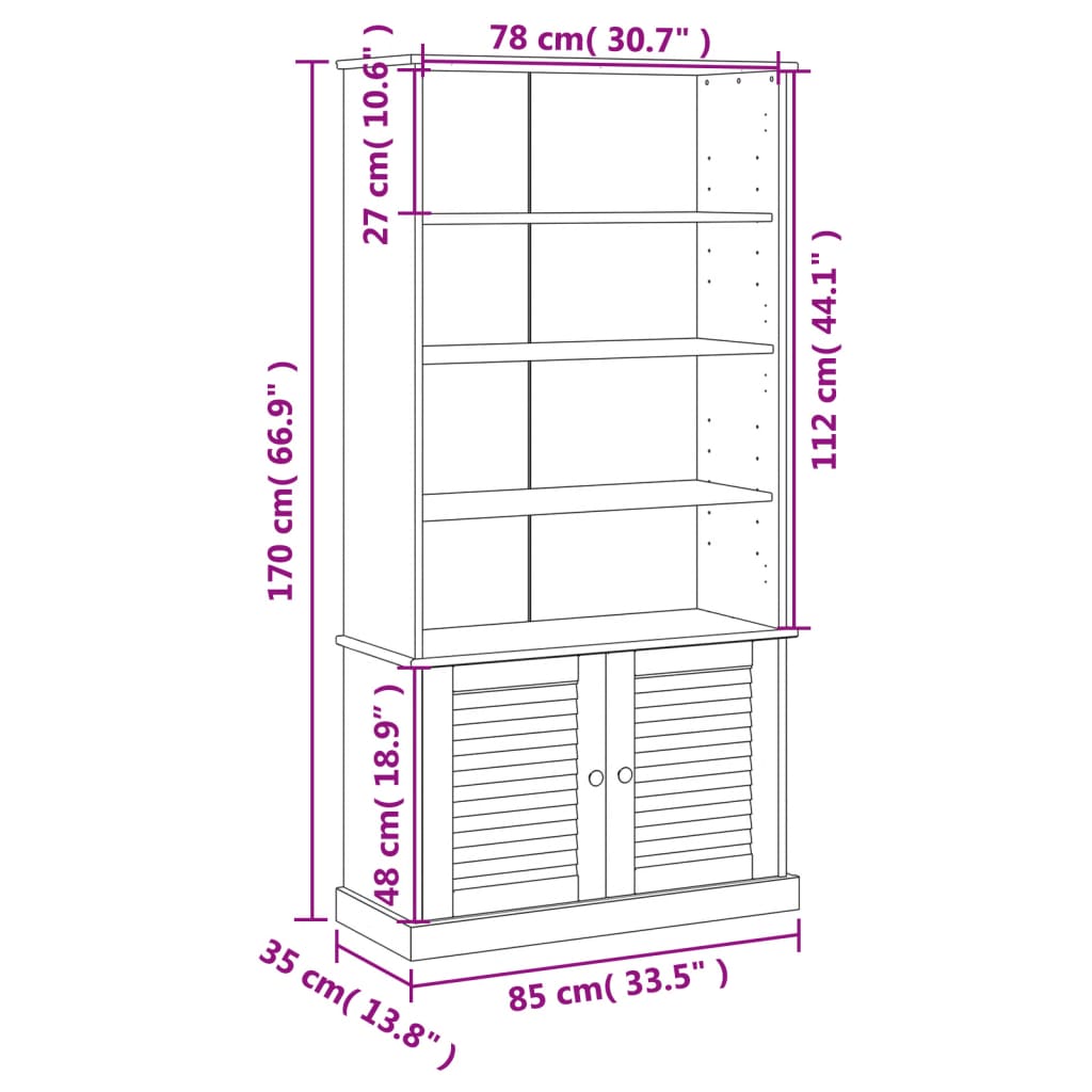 Boekenkast VIGO 85x35x170 cm massief grenenhout