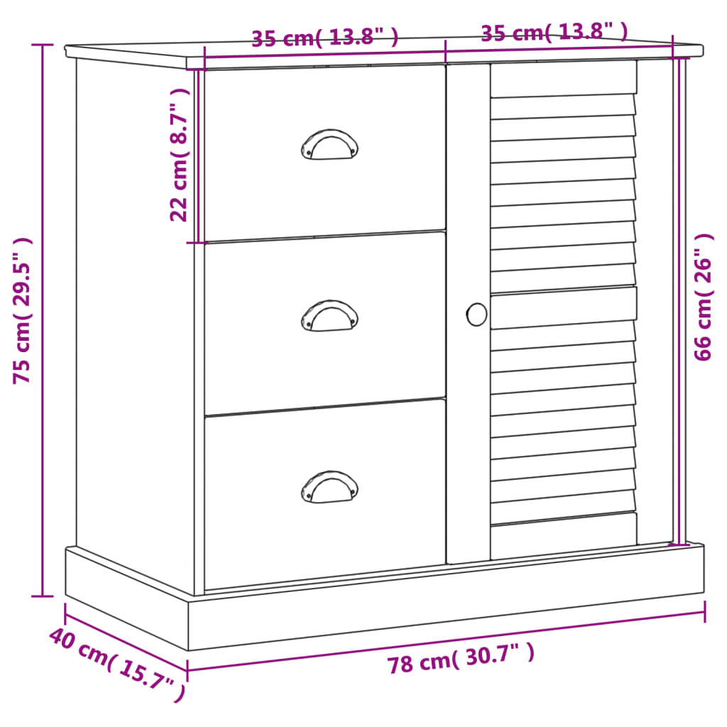 Dressoir met lades VIGO 78x40x75 cm massief grenenhout