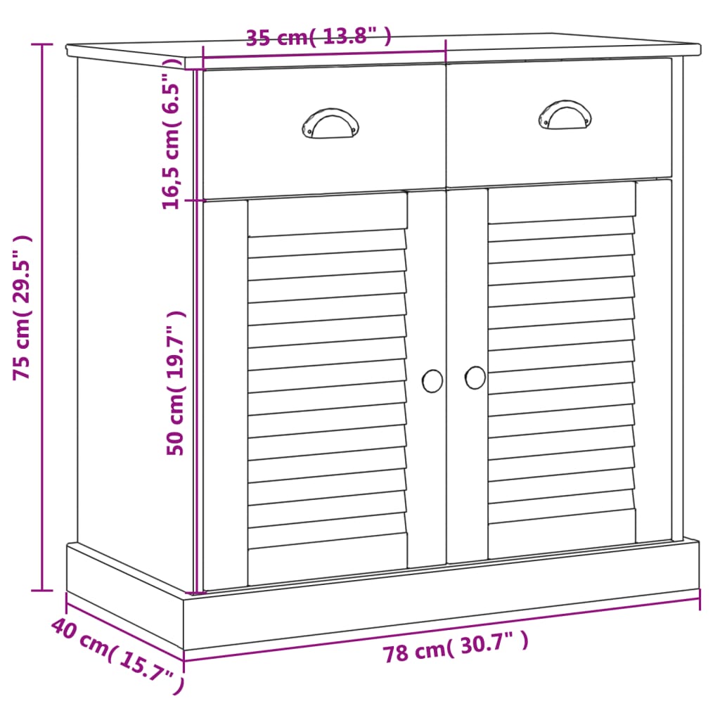 Dressoir met lades VIGO 78x40x75 cm massief grenenhout