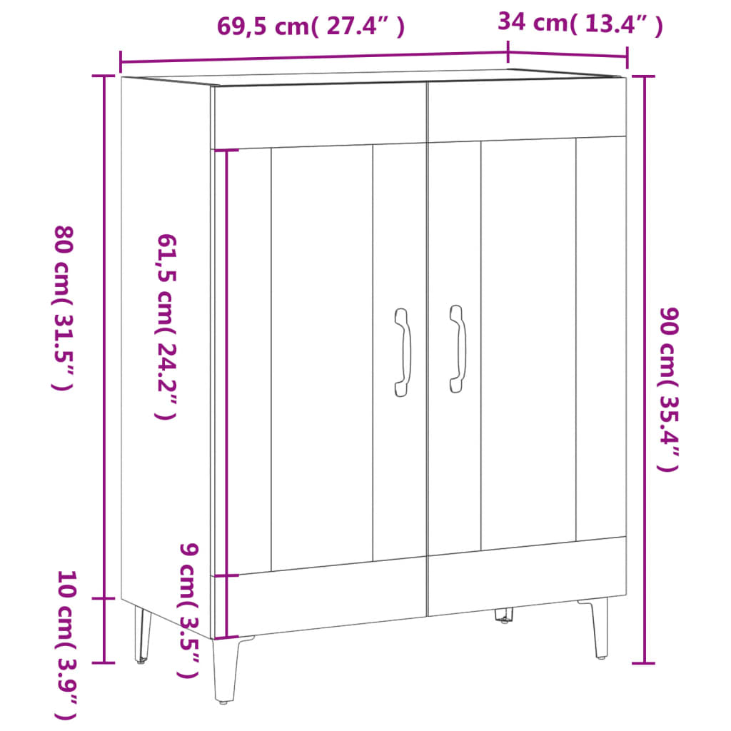 Buffet 69,5x34x90 cm en dérivé du bois, couleur chêne