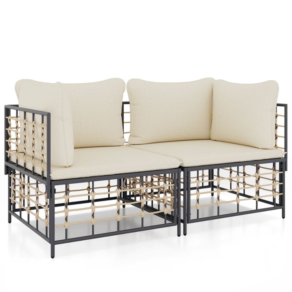 5-delige Loungeset met kussens poly rattan antracietkleurig