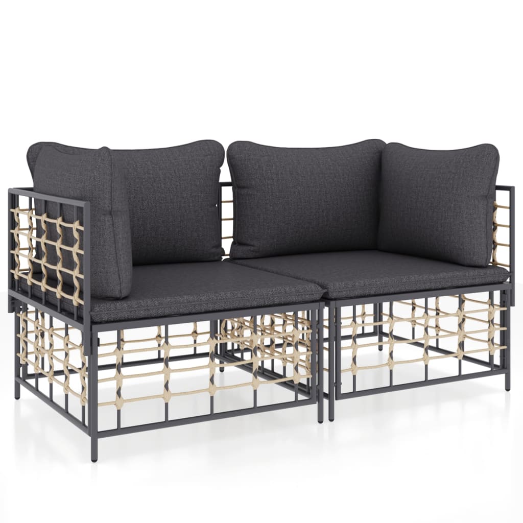 5-delige Loungeset met kussens poly rattan antracietkleurig