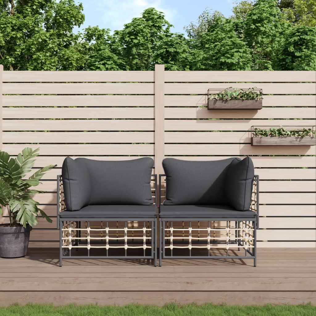 5-delige Loungeset met kussens poly rattan antracietkleurig