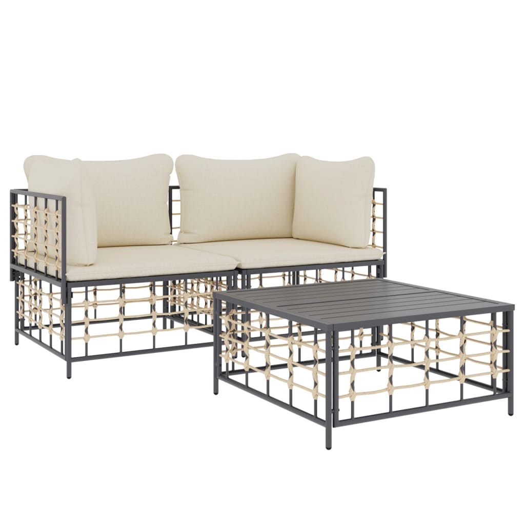 5-delige Loungeset met kussens poly rattan antracietkleurig