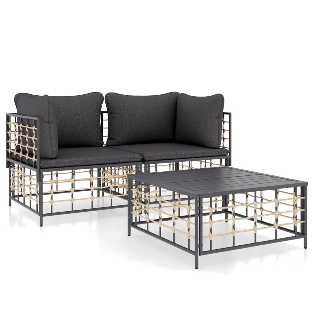 5-delige Loungeset met kussens poly rattan antracietkleurig