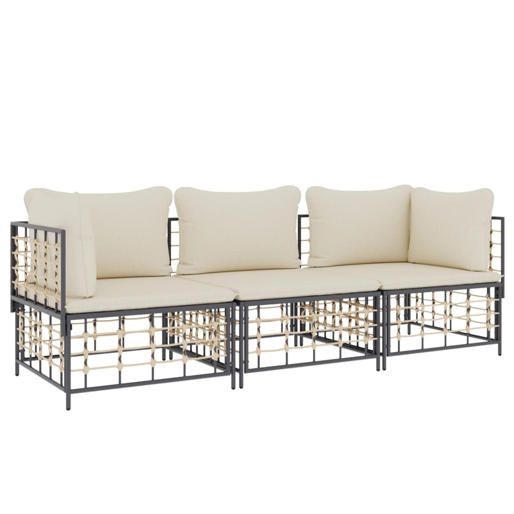 5-delige Loungeset met kussens poly rattan antracietkleurig