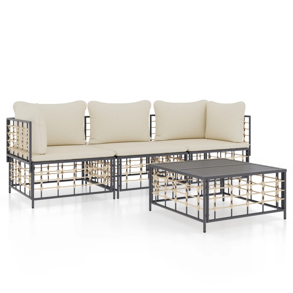 5-delige Loungeset met kussens poly rattan antracietkleurig