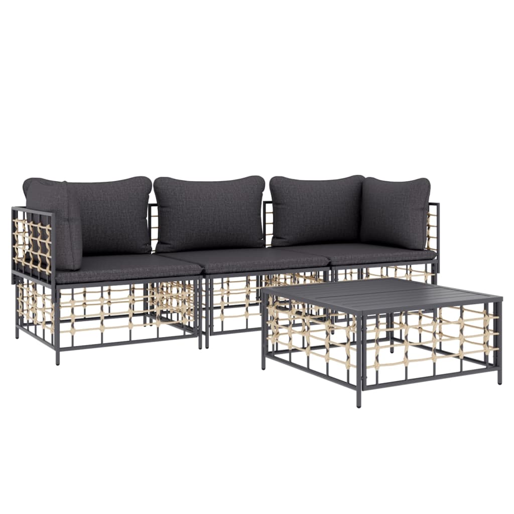 5-delige Loungeset met kussens poly rattan antracietkleurig