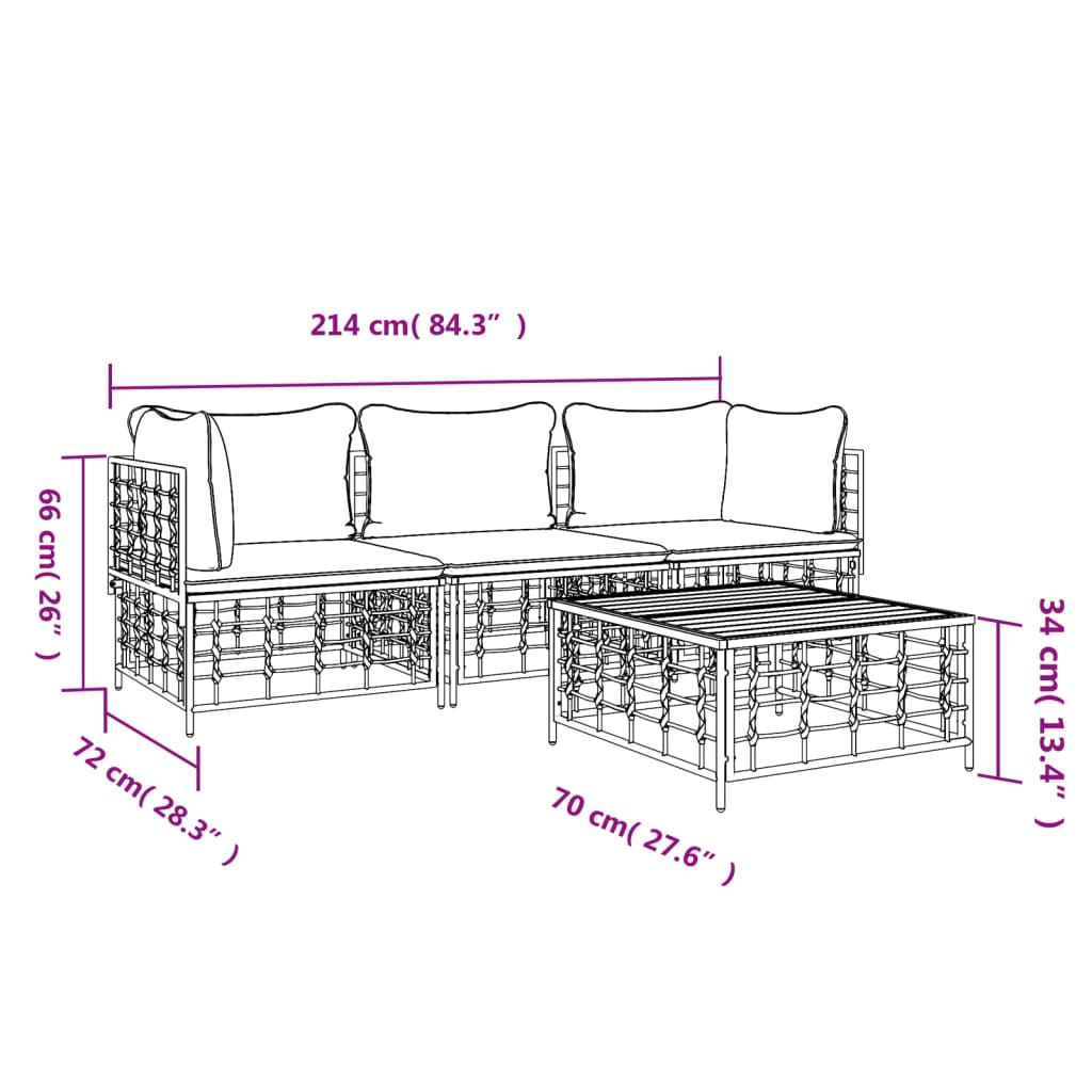 5-delige Loungeset met kussens poly rattan antracietkleurig