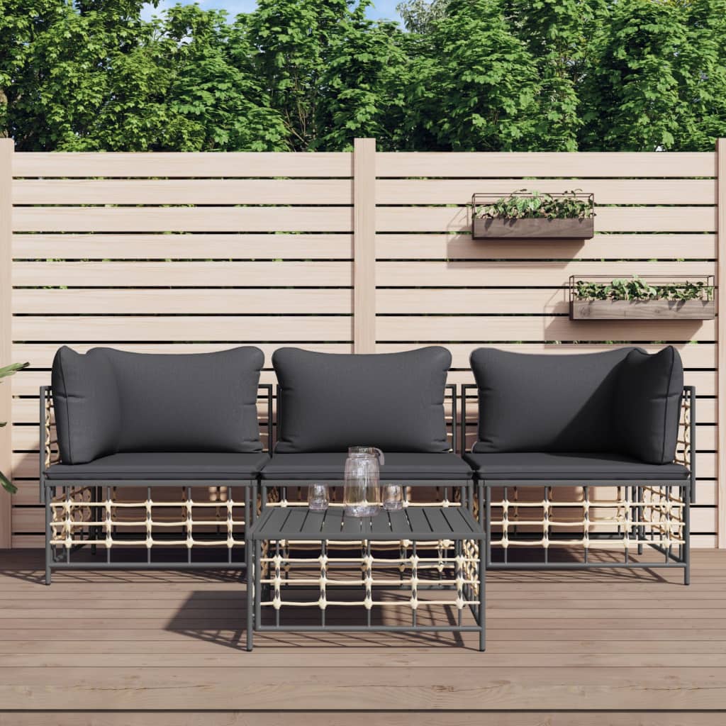 5-delige Loungeset met kussens poly rattan antracietkleurig