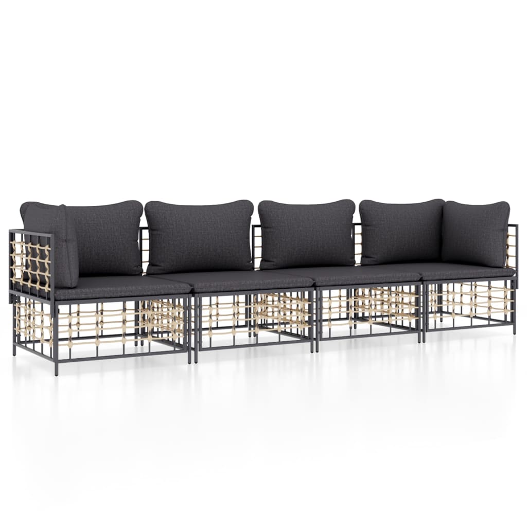 5-delige Loungeset met kussens poly rattan antracietkleurig