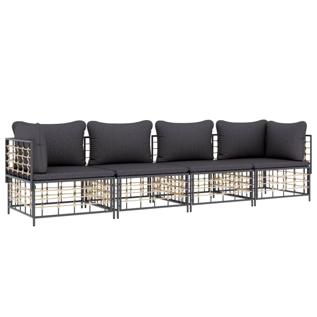 5-delige Loungeset met kussens poly rattan antracietkleurig