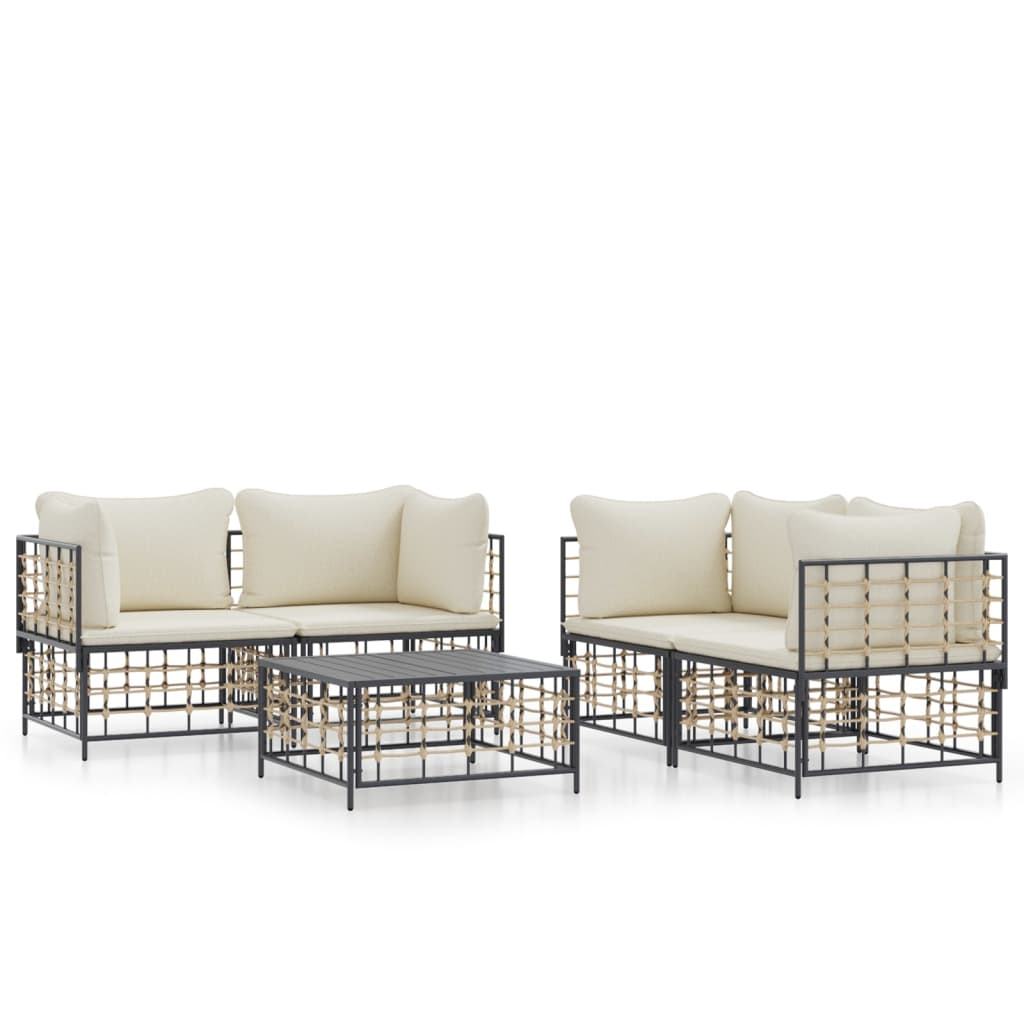 9-delige Loungeset met kussens poly rattan antracietkleurig