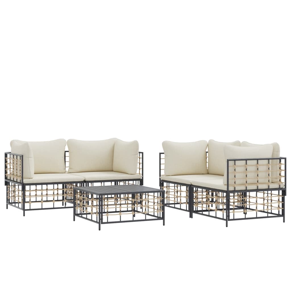 9-delige Loungeset met kussens poly rattan antracietkleurig