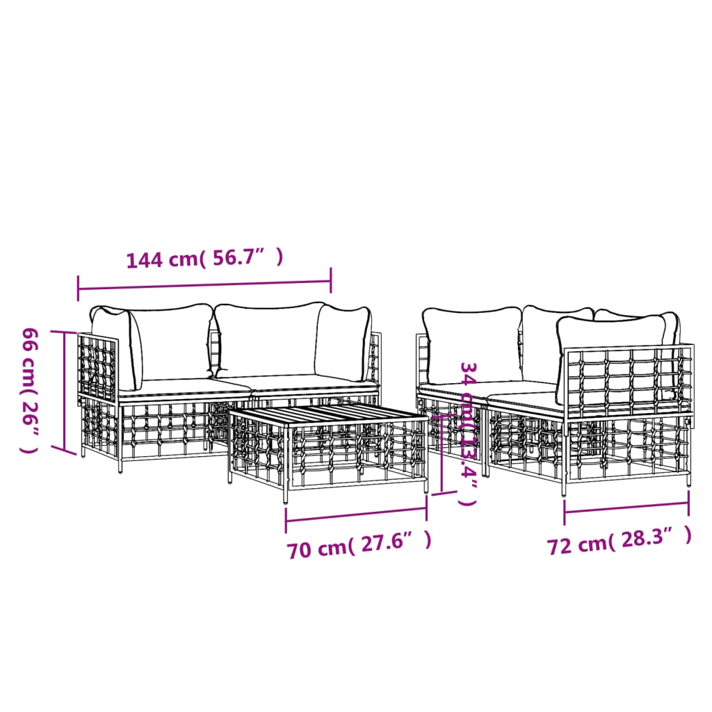 9-delige Loungeset met kussens poly rattan antracietkleurig