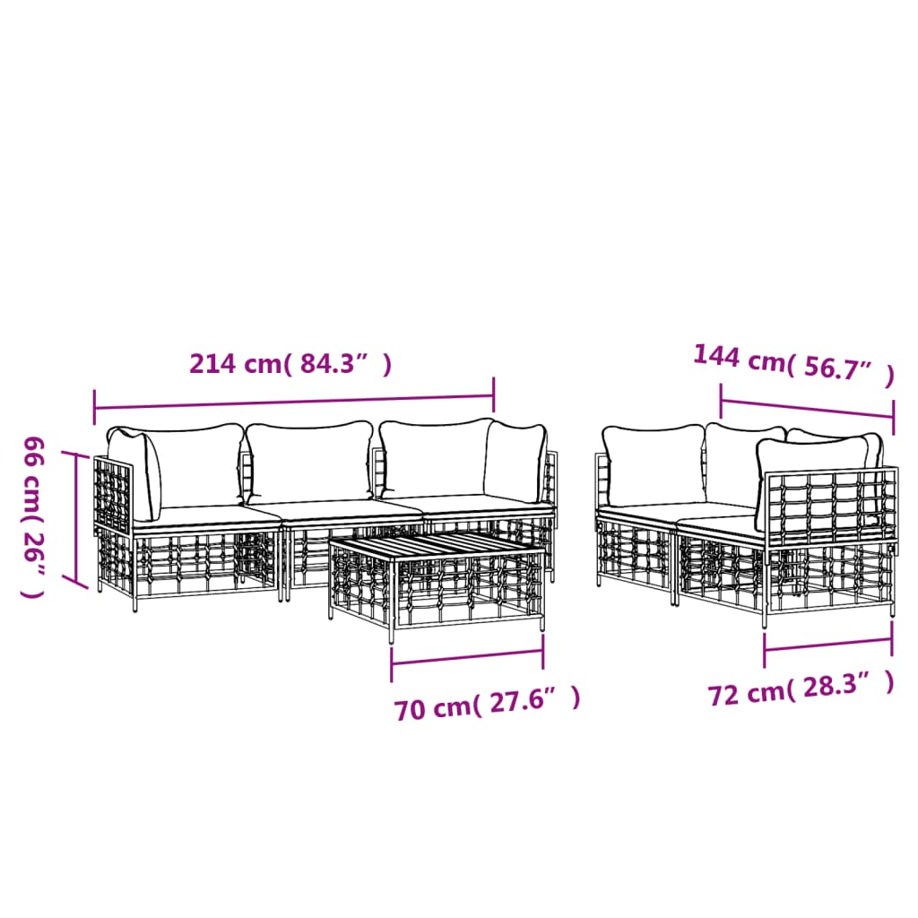 9-delige Loungeset met kussens poly rattan antracietkleurig