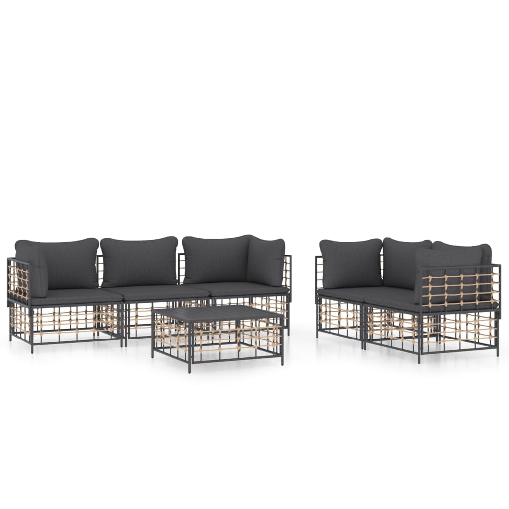 9-delige Loungeset met kussens poly rattan antracietkleurig