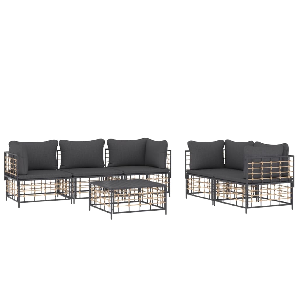 9-delige Loungeset met kussens poly rattan antracietkleurig