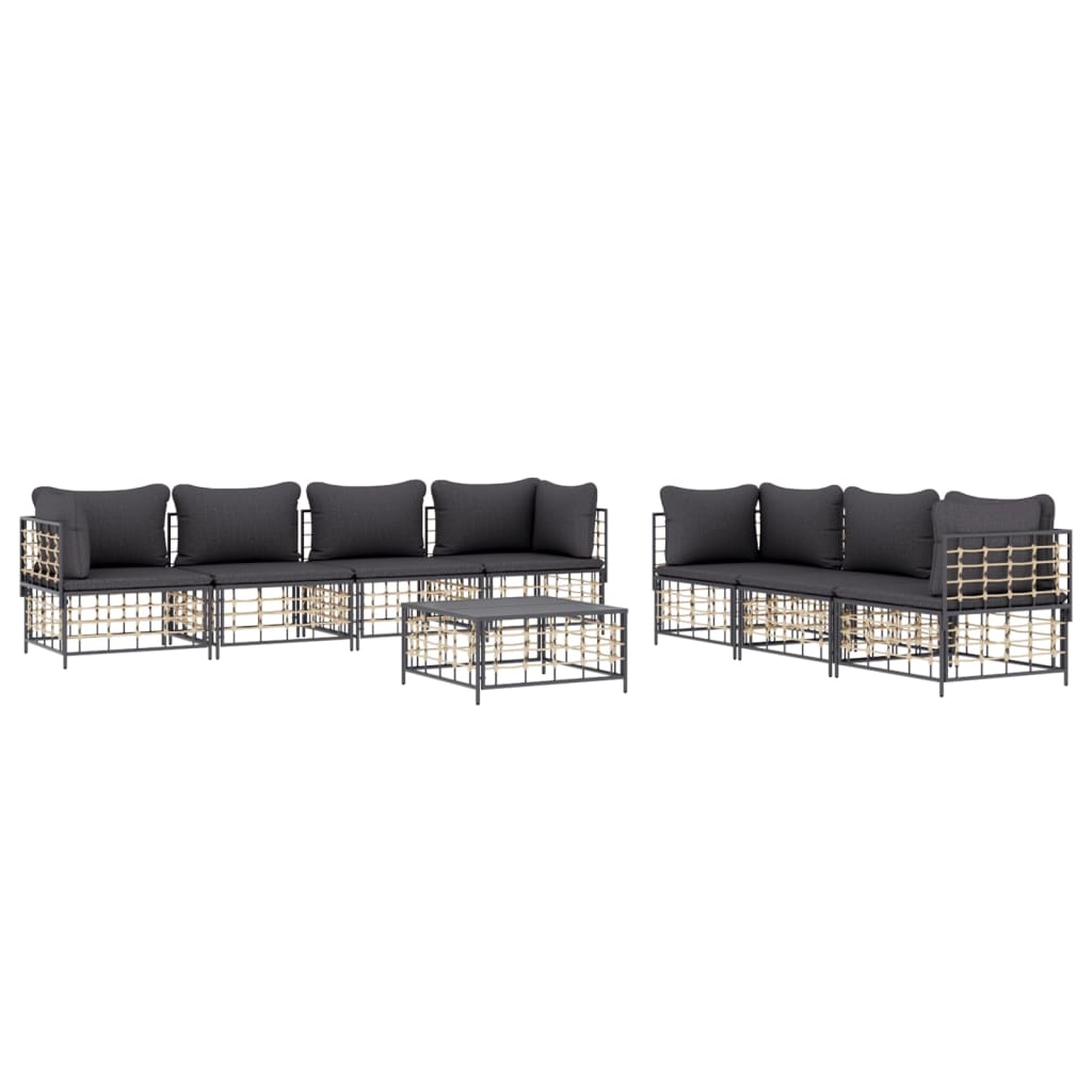 9-delige Loungeset met kussens poly rattan antracietkleurig