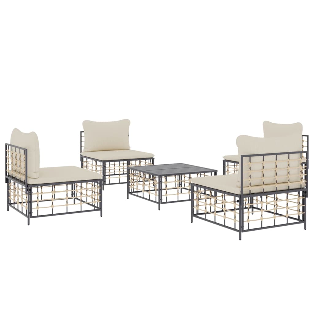 5-delige Loungeset met kussens poly rattan antracietkleurig