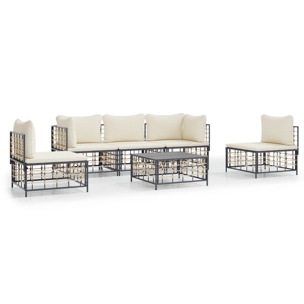 5-delige Loungeset met kussens poly rattan antracietkleurig