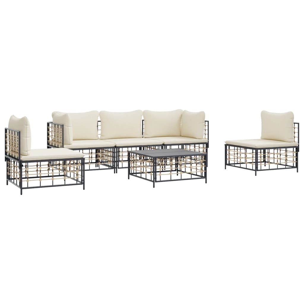 5-delige Loungeset met kussens poly rattan antracietkleurig