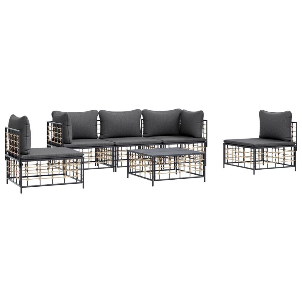 5-delige Loungeset met kussens poly rattan antracietkleurig