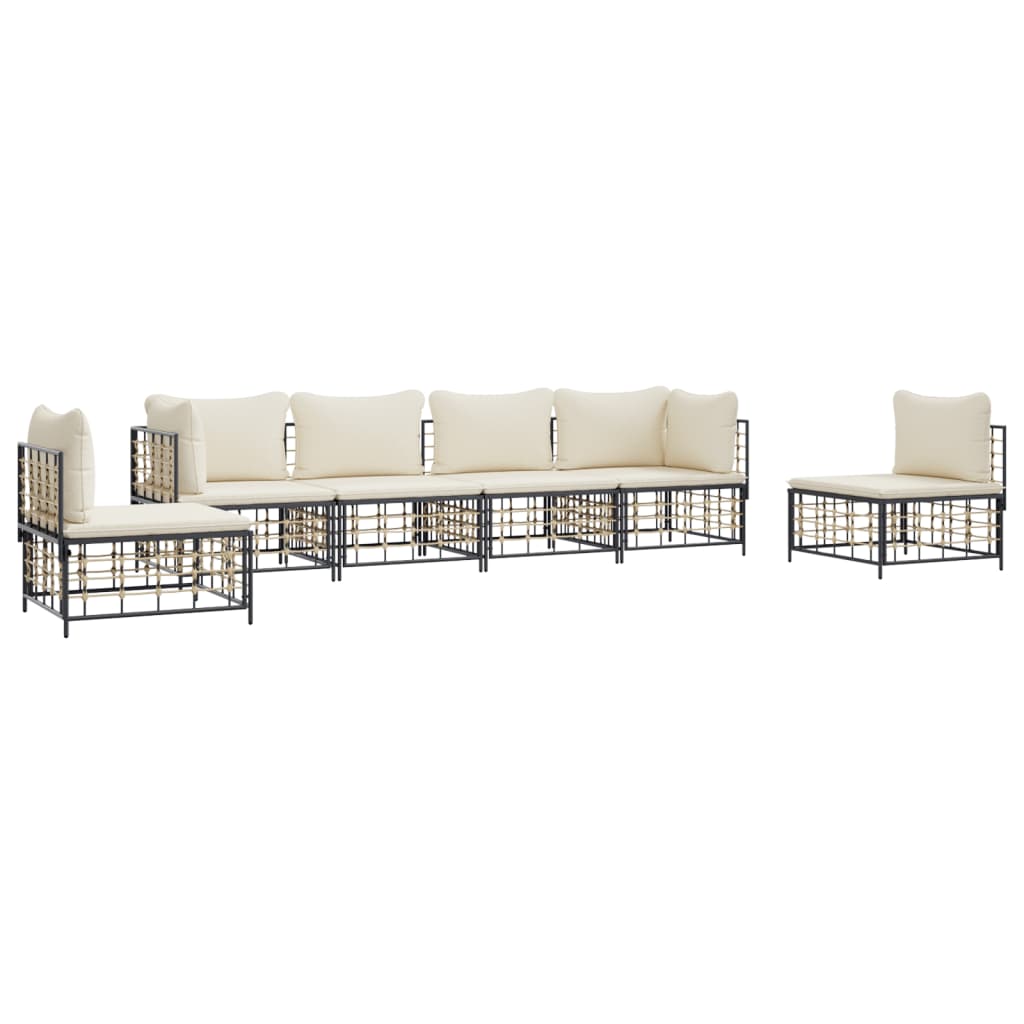 5-delige Loungeset met kussens poly rattan antracietkleurig