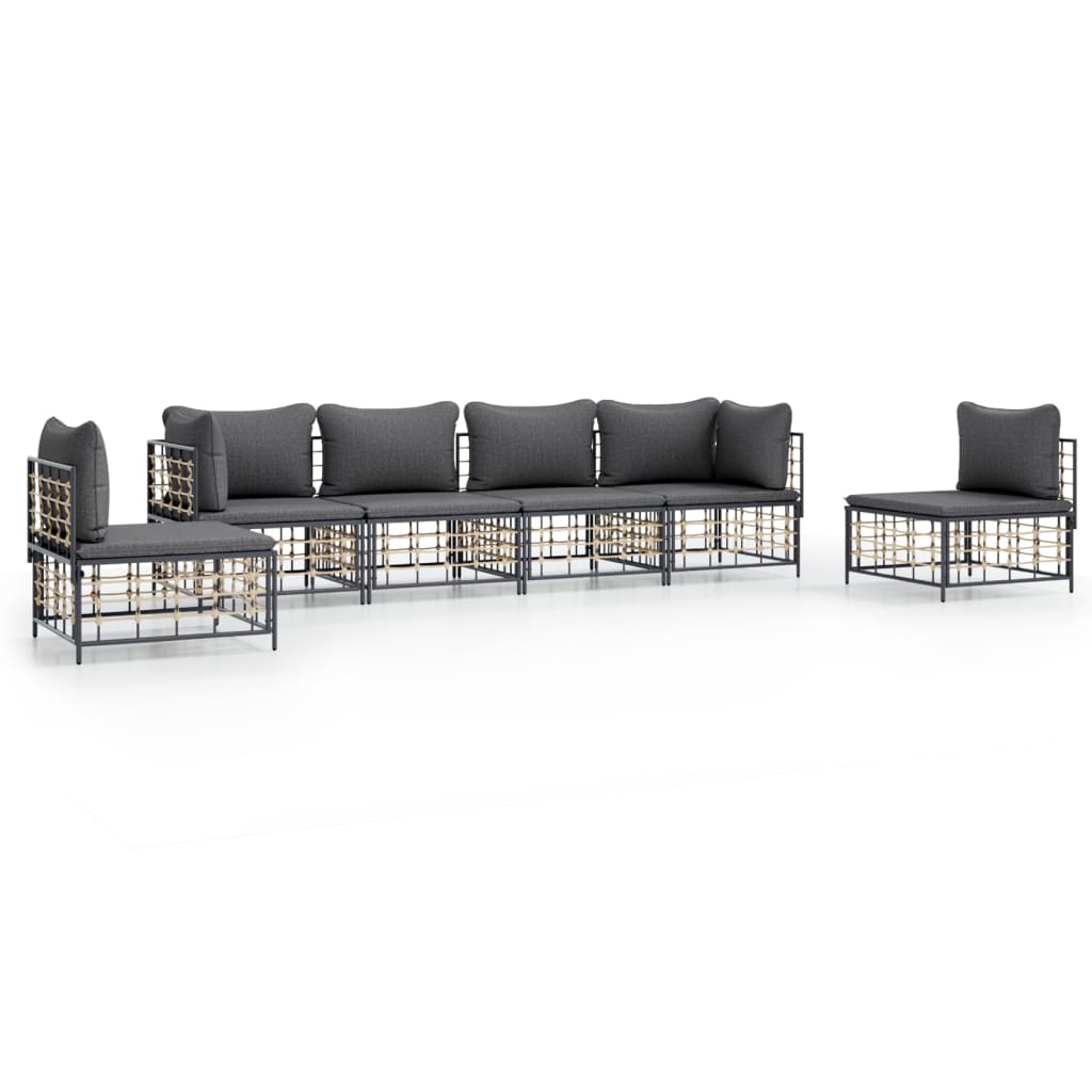 5-delige Loungeset met kussens poly rattan antracietkleurig