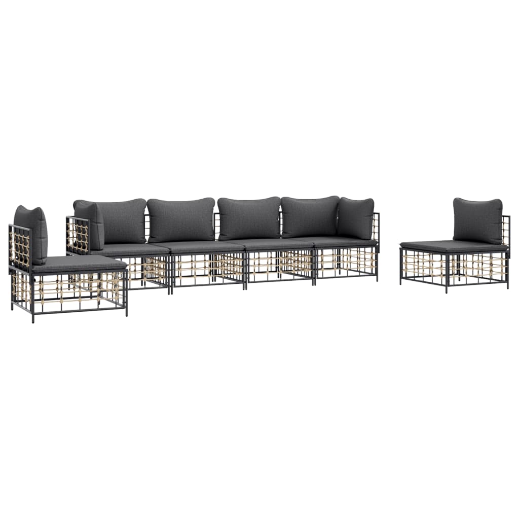 5-delige Loungeset met kussens poly rattan antracietkleurig