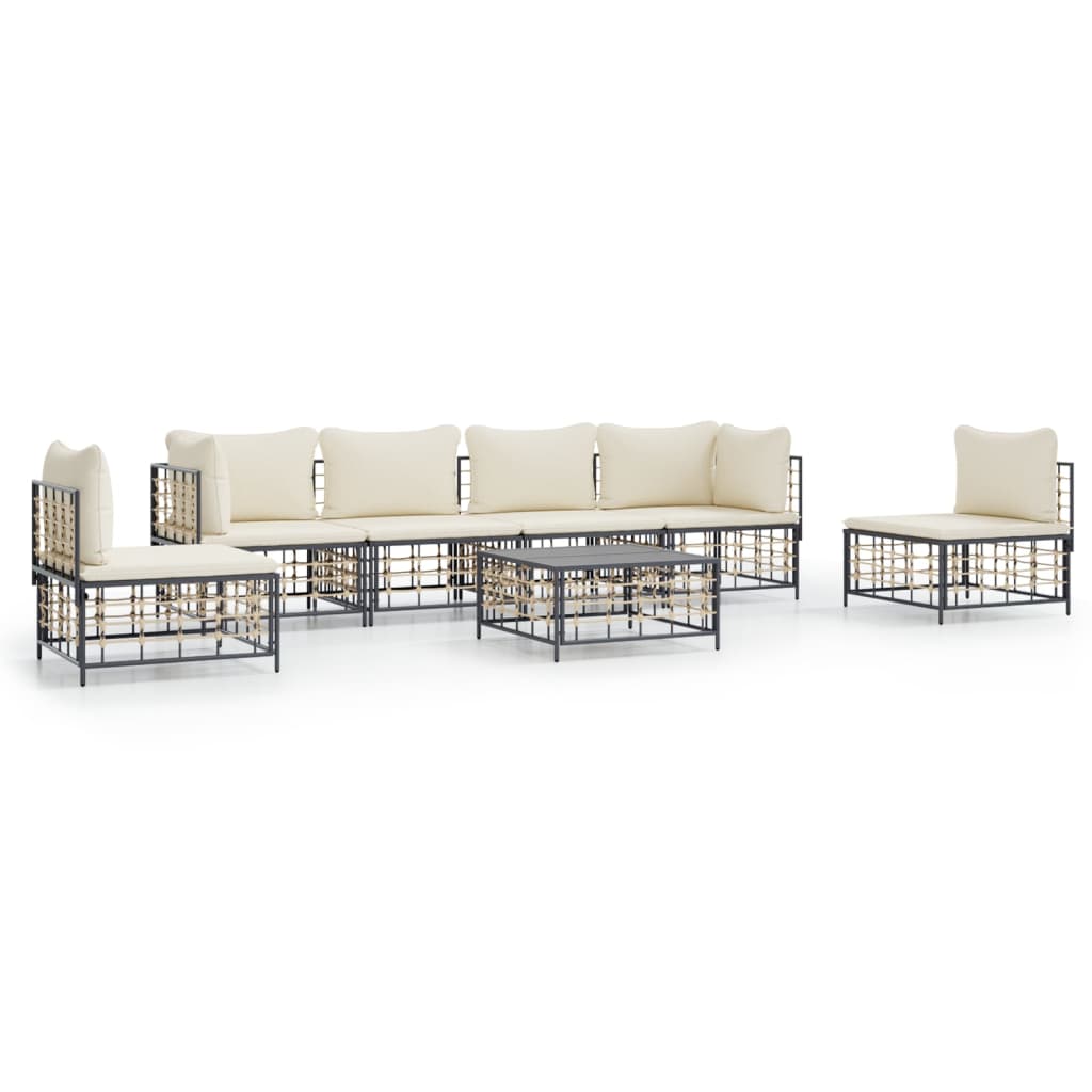 5-delige Loungeset met kussens poly rattan antracietkleurig