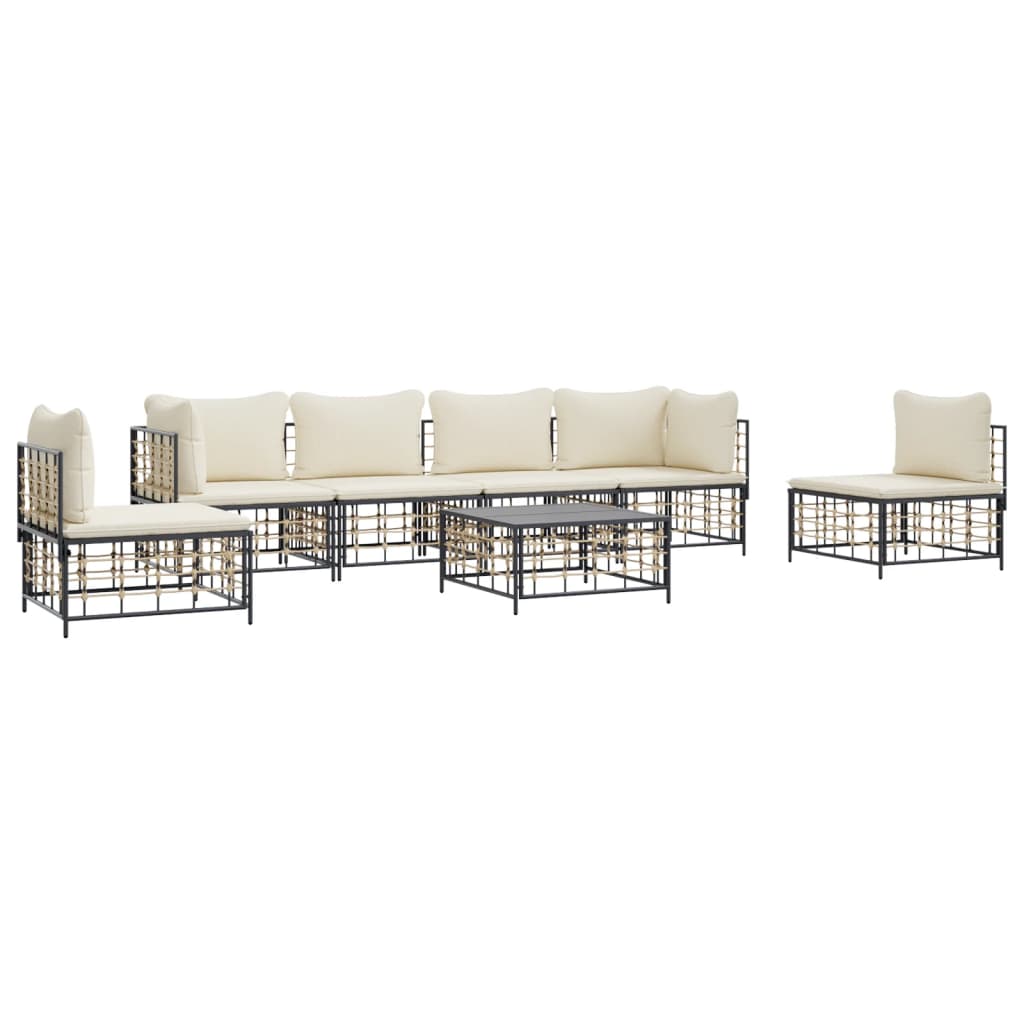 5-delige Loungeset met kussens poly rattan antracietkleurig