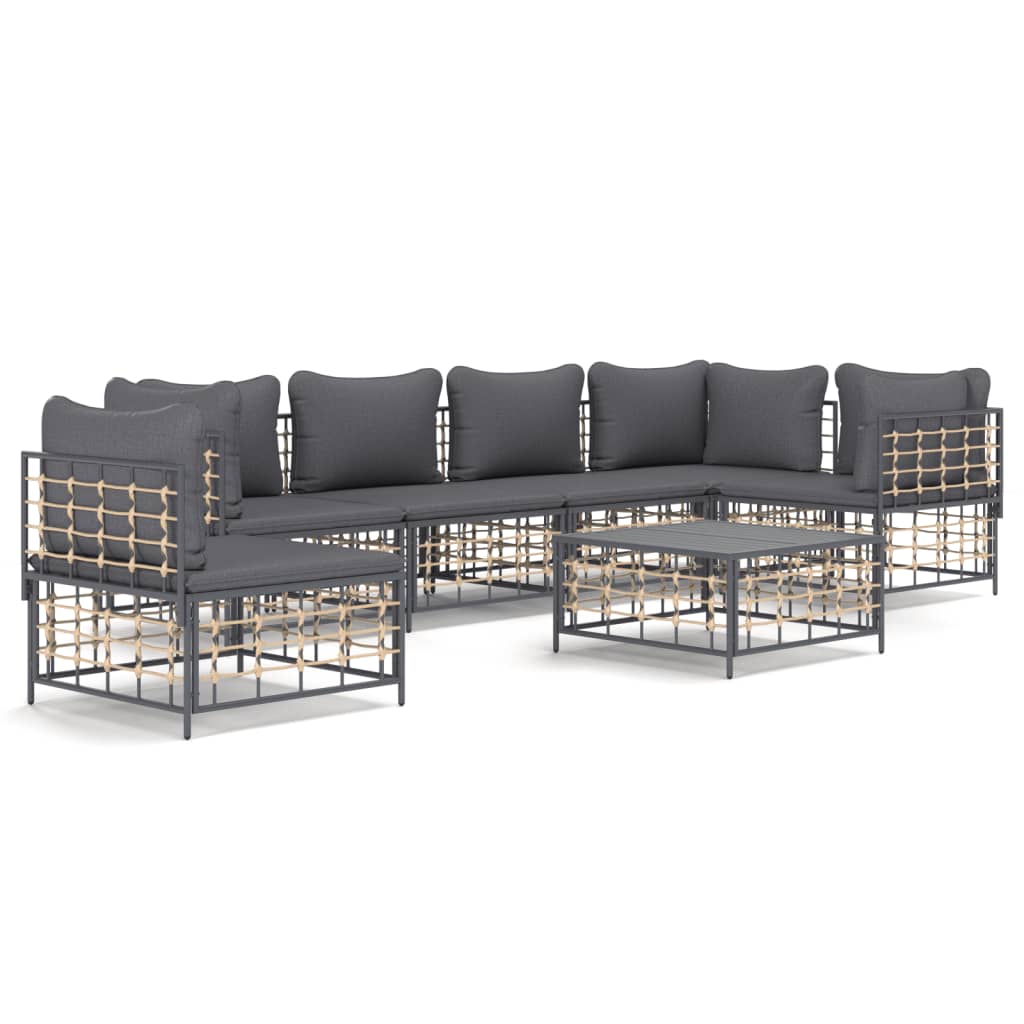 8-delige Loungeset met kussens poly rattan antracietkleurig