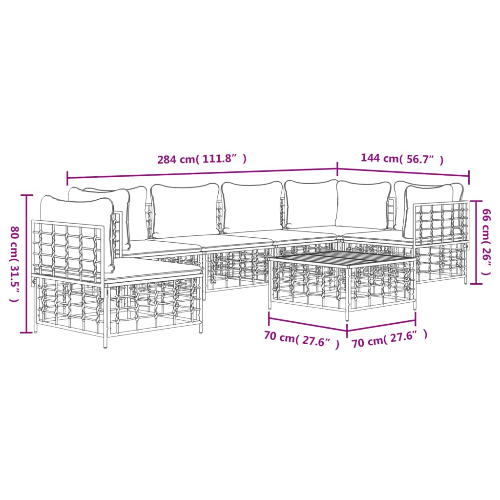 8-delige Loungeset met kussens poly rattan antracietkleurig