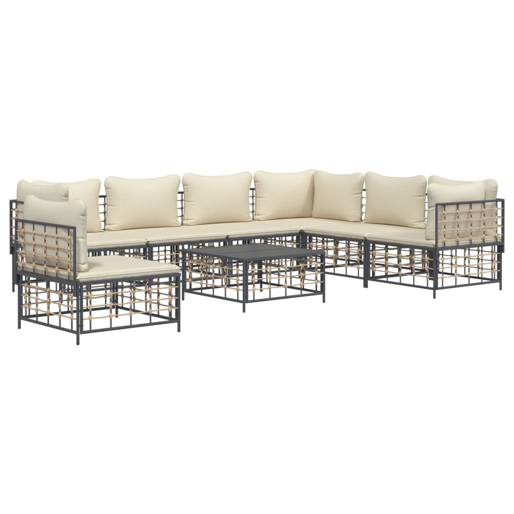 8-delige Loungeset met kussens poly rattan antracietkleurig