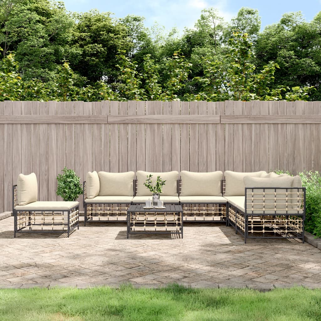 8-delige Loungeset met kussens poly rattan antracietkleurig