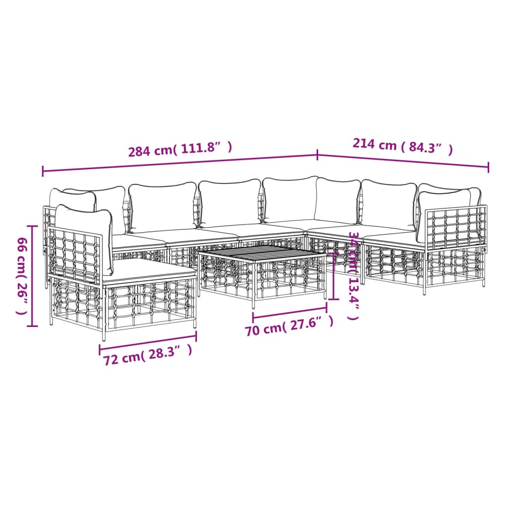 8-delige Loungeset met kussens poly rattan antracietkleurig