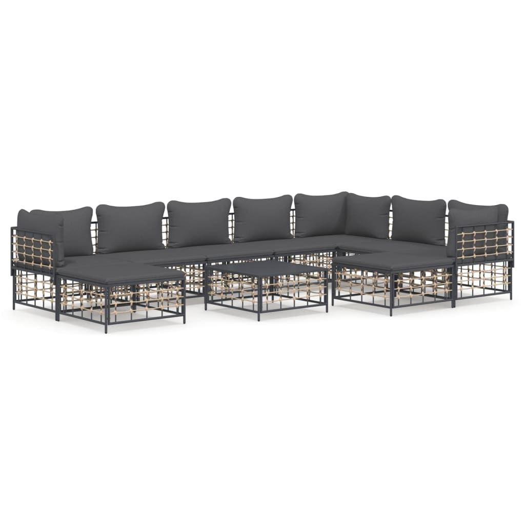 10-delige Loungeset met kussens poly rattan antracietkleurig