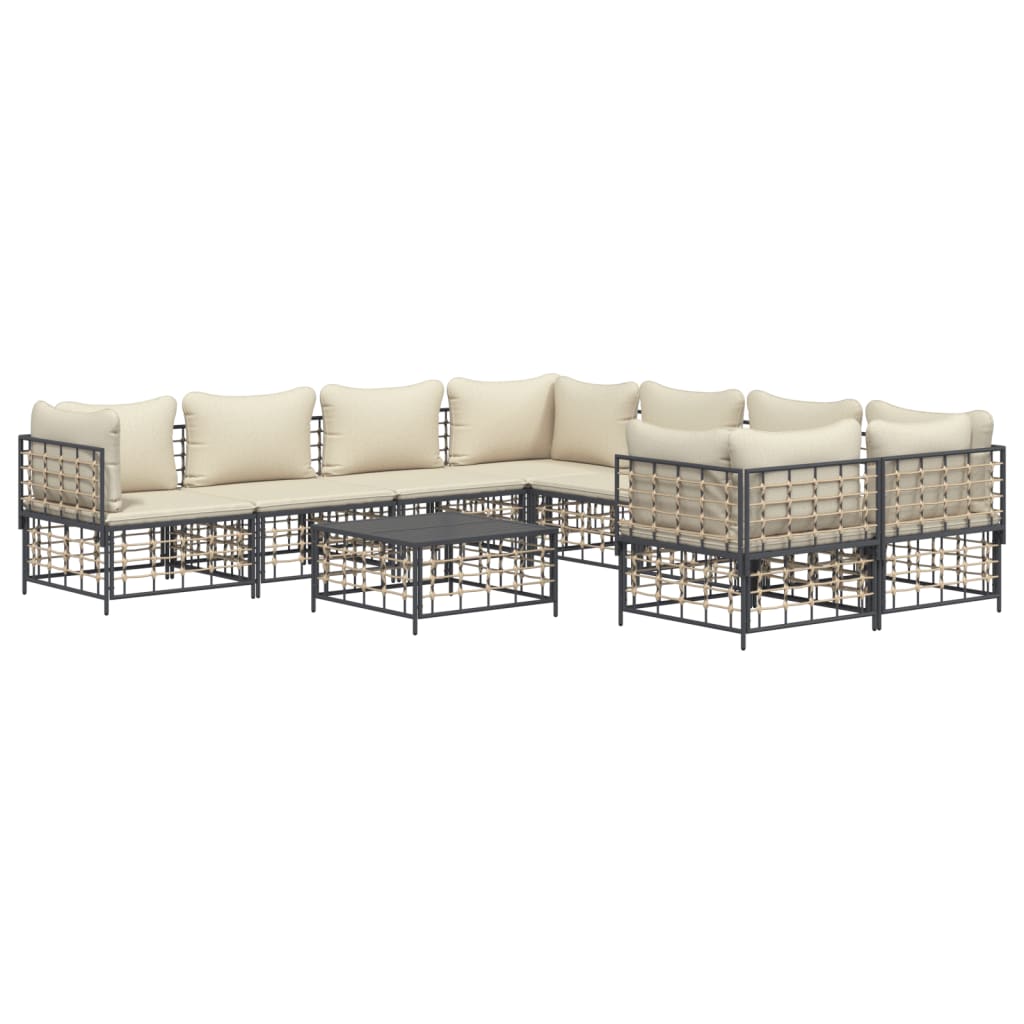 9-delige Loungeset met kussens poly rattan antracietkleurig