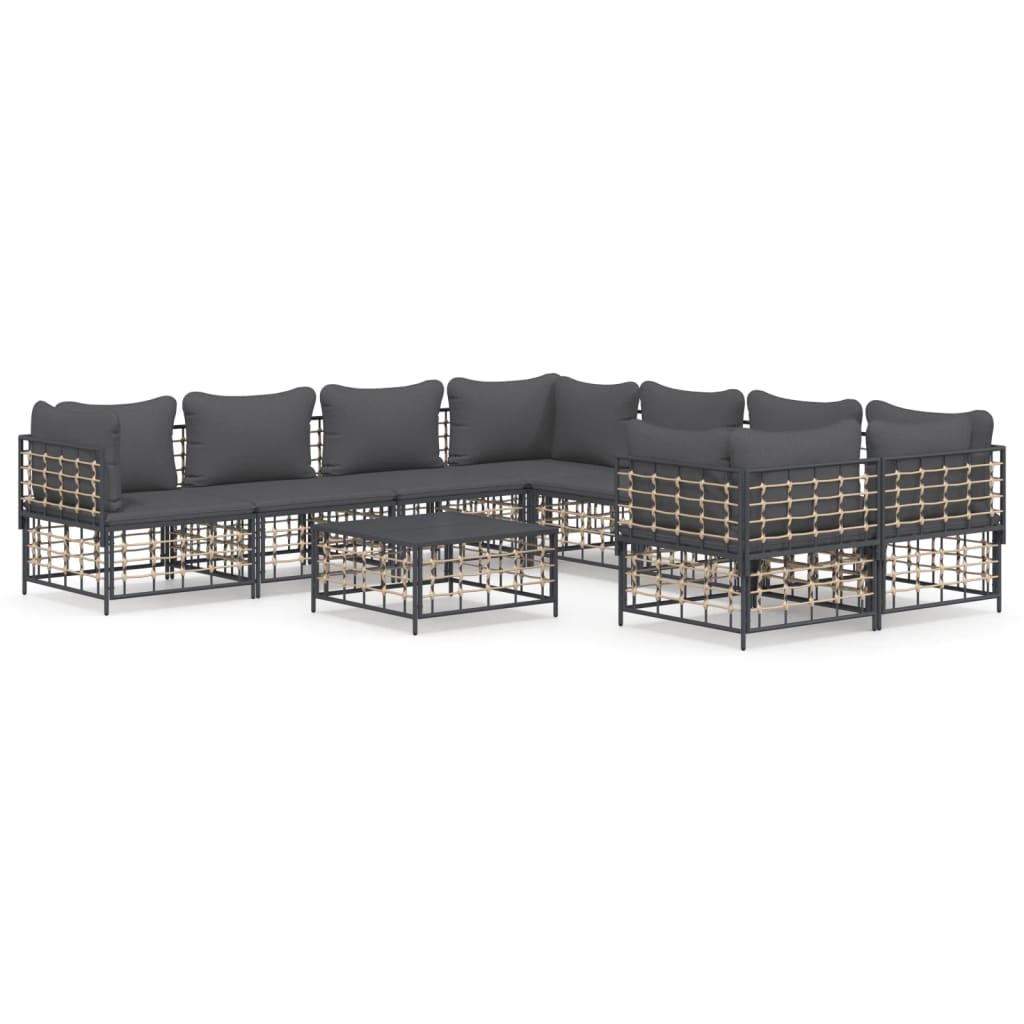 9-delige Loungeset met kussens poly rattan antracietkleurig