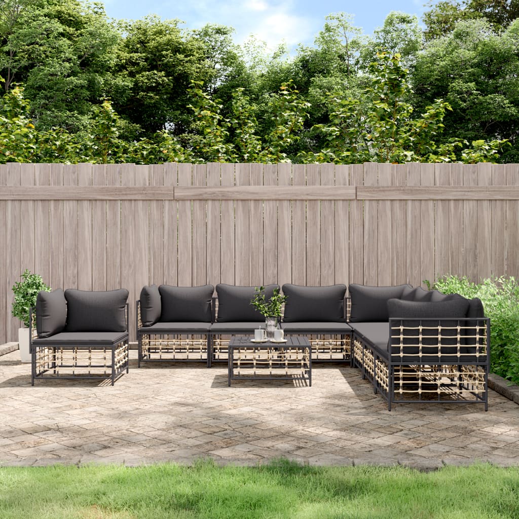 9-delige Loungeset met kussens poly rattan antracietkleurig