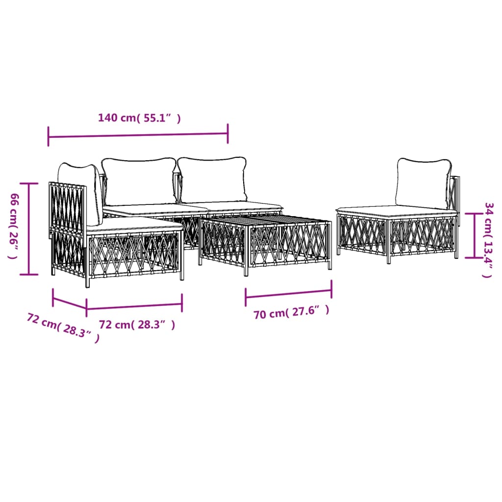 5-delige Loungeset met kussens staal