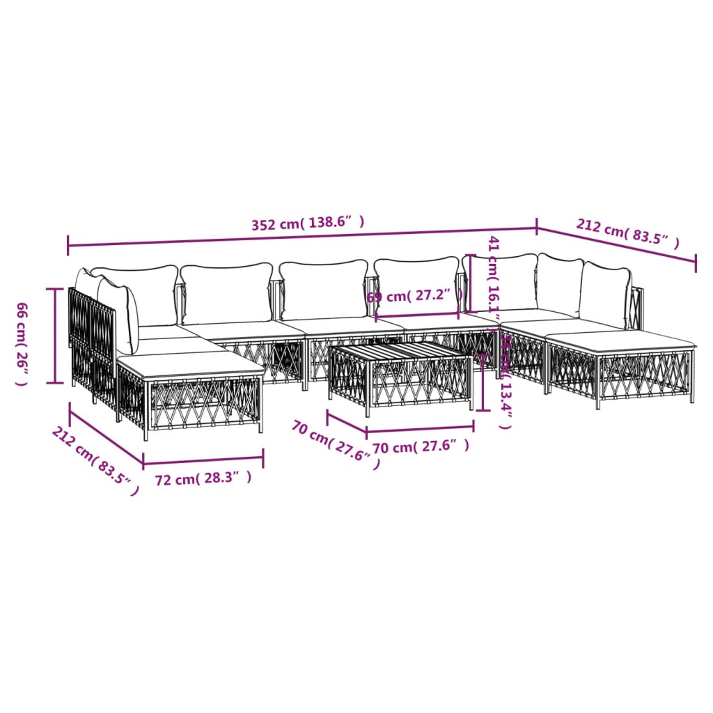 10-delige Loungeset met kussens staal