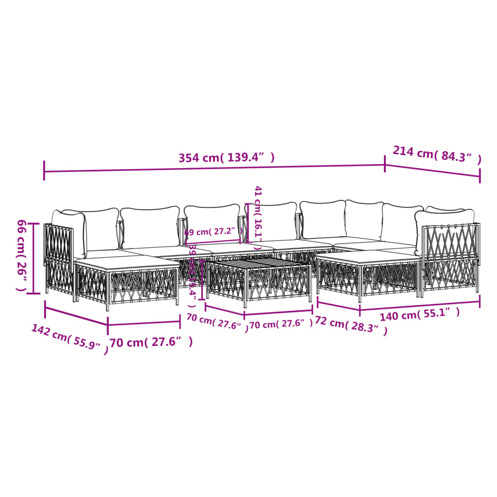 Ensemble Lounge 10 pièces avec coussins en acier anthracite